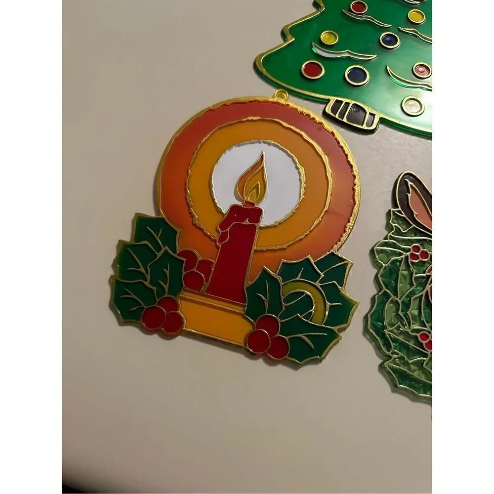 VINTAGE LARGER STAINED GLASS LOOK WINDOW ORNAMENT SUNCATCHERS CHRISTMAS MCM
